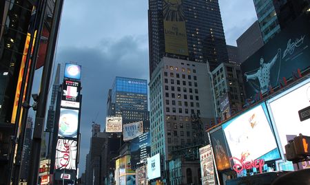 Beautiful view of Broadway skyline at evening time. Beautiful landscape backgrounds. 09.27.2012. New York. USAのeditorial素材
