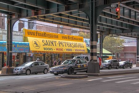 Close up view of the colorful beach of Brighton Beach Avenue. 09.26.2012. USA. New York.のeditorial素材