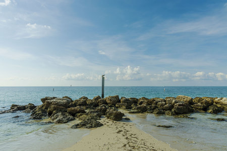 Gorgeous view of rocky coast line landscape. Atlantic ocean turquoise water surface. Key West, Florida. USAの写真素材