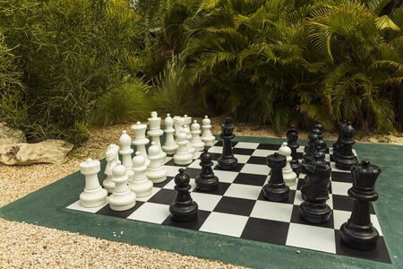 Beautiful view of outdoor place with big chess figures. Outdoors activities concept.の写真素材