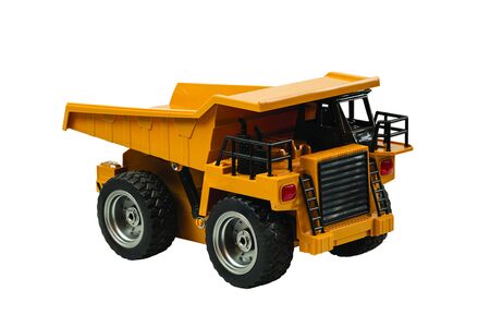 View of radio controlled model dump truck isolated on a white background. Free time. Children and adults concept.の写真素材
