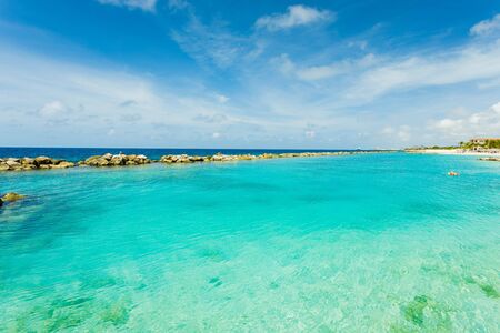 Turquoise sea water and blue sky. Curacao island .. Beautiful nature background.の写真素材