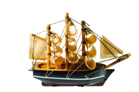 Handmade model of Frigate. Beautiful Handmade model of ship isolated on white background.の写真素材
