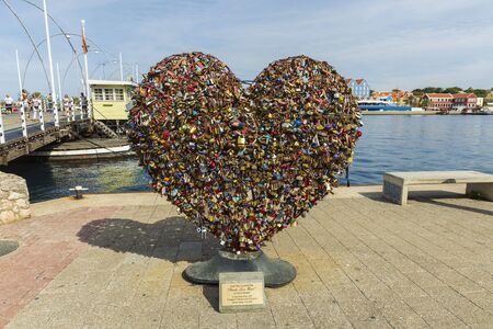 View of tourist attraction called Punda Love heart. Love padlocks heart. Willemstad. Curasao.の写真素材