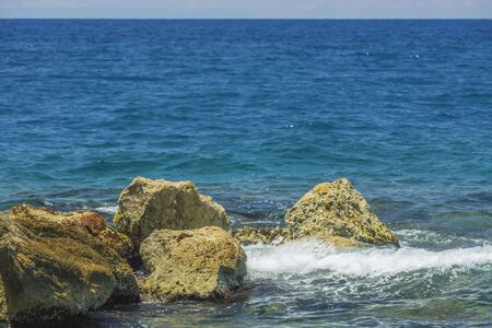 Beautiful view of coast line of Atlantic ocean on Curacao island. Gorgeous nature landscape backgrounds. Caribbean.の写真素材