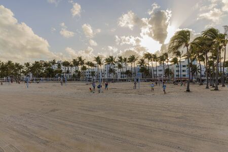 People playing beach volleyball. Healthy life style concept. Miami USA 24/09/2019.のeditorial素材
