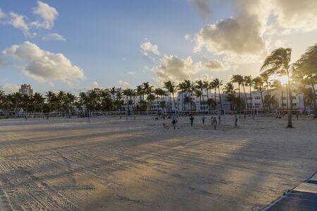 People playing beach volleyball. Healthy life style concept. Miami USA 24/09/2019.のeditorial素材