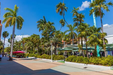 Landscape view of street of Miami. Colorful buildings on blue sky with white clouds background. USA Miami South Beach. 24/09/2019.のeditorial素材