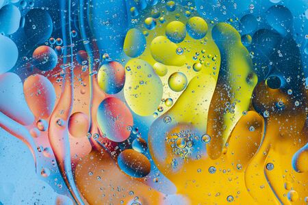 Close up view of red, black, orange, blue, yellow colorful abstract design, texture. Beautiful abstract backgrounds.の写真素材
