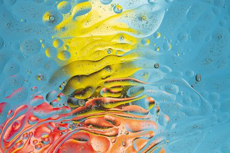 Close up view of red, black, orange, blue, yellow colorful abstract design, texture. Beautiful abstract backgrounds.の写真素材