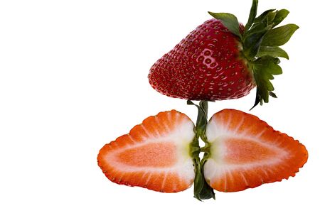 Close up view of fresh colorful strawberry isolated on white background. Beautiful background.の写真素材