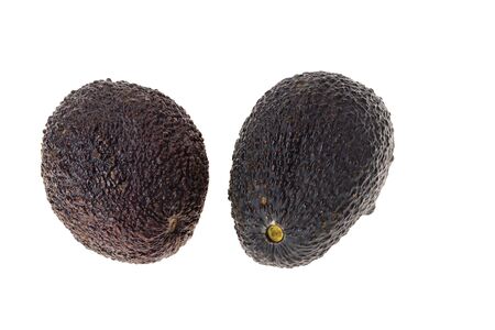 Close up view of two fresh ripe avocados isolated on white background. Healthy food concept.の写真素材