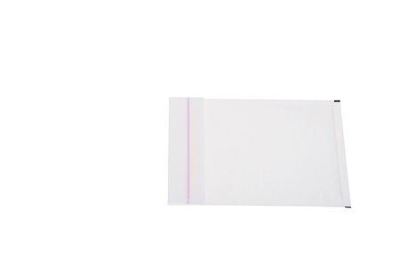 Close up view of empty white envelope isolated. Packaging concept.の写真素材