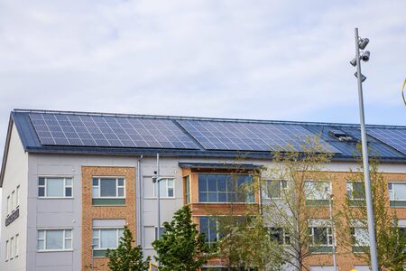 House with solar panels on roof building. Sweden Europeの写真素材