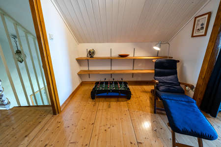 Interior view of room on top floor of private house. 07.25.2020. Geta, Aby, Swedenのeditorial素材