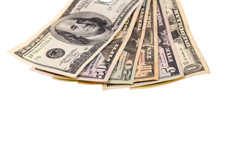 Close up view holding dollars. Money concept background.