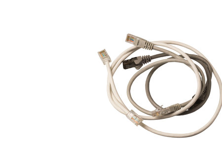 Close up view of cable network connection, internet communication and computer technology concept...
