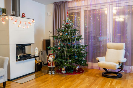 View of room with Christmas decoration. Beautiful Christmas backgrounds.の写真素材