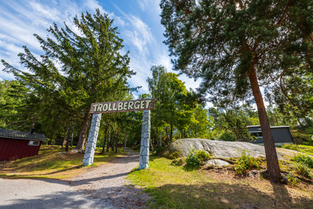 Beautiful landscape view of entrance to natural park. 08.25.2020. Sweden. Europe. Aby.のeditorial素材