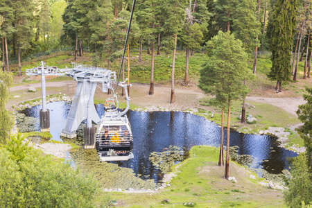 Beautiful view of cable car Safari track in Kolmorden Zoo. Sweden. 09.25.2020のeditorial素材