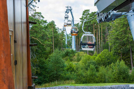 Beautiful view of cable car Safari track in Kolmorden Zoo. Sweden. 09.25.2020. Descriptionのeditorial素材