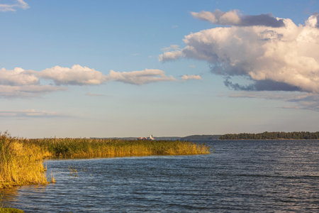 Beautiful Baltic sea view on blue sky with white clouds background. Beautiful summer nature...