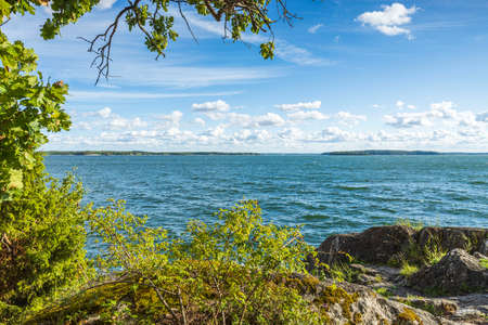 Amazing beauty on Baltic sea on blue sky with white clouds. Beautiful summer nature backgrounds. Sweden.の写真素材