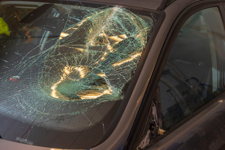Close up view of damaged car after accident. Sweden.