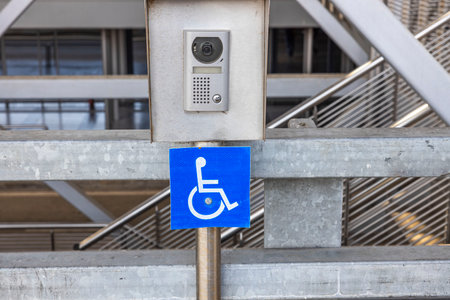 Emergency phone for disabled handicapped people for help needed. Greece.の写真素材