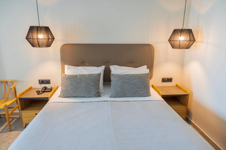 Great view to interior of hotel room. Greece. Nea Potidaea. 03.11.2021.のeditorial素材