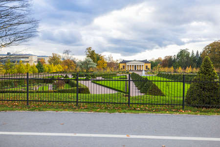 Beautiful view of the building of old botanical garden located in city downtown on bright autumn day. Sweden.のeditorial素材