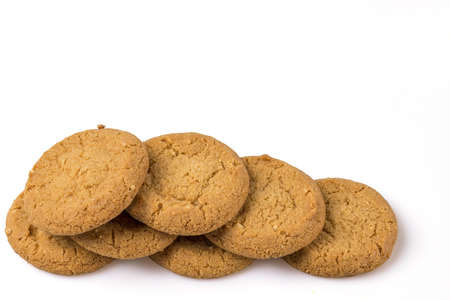 Close up view of a oatmeal cookies isolated on a white background.の写真素材