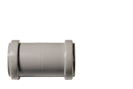 Close up view of plumbing plastic pipe isolated on white background.