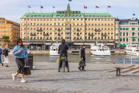 Beautiful Stockholm cityscape view on bright summer day. Europe. Sweden. 05.18.2022.のeditorial素材