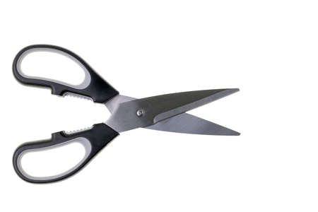 Close up view of kitchen scissors on white background.の写真素材