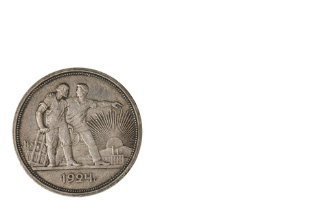 View of old silver Soviet one ruble coin from 1924. Numismatic concept. Sweden.の写真素材