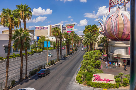 Beautiful view of Las Vegas Strip lined with upscale casino hotels. Las Vegas, USA. 09.20.2022.のeditorial素材
