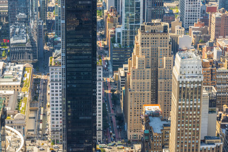 Beautiful view of densely built-up Manhattan area from above. New York, USA. 09.21.2022.