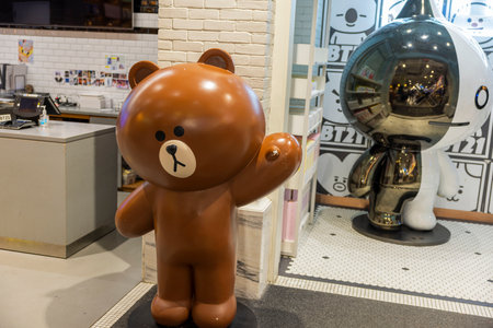 Close-up view of famous bunnies figures in BT21 store. Manhattan, Broadway, New York, USA. 09.21.2022.のeditorial素材