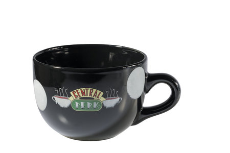 Close up view of black souvenir cup with Central Perk logo from famous Friends serial. Sweden. uppsala. 16/01/2023.のeditorial素材