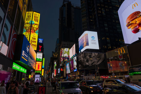 Beautiful night view of heavy car traffic on Broadway of Manhattan in New York. USA. new york. 09.22.2022.のeditorial素材