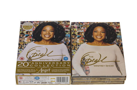 Close up view of 20th anniversary DVD box set collection of Oprah Winfrey show. Sweden. uppsala. 01.30.2023.のeditorial素材