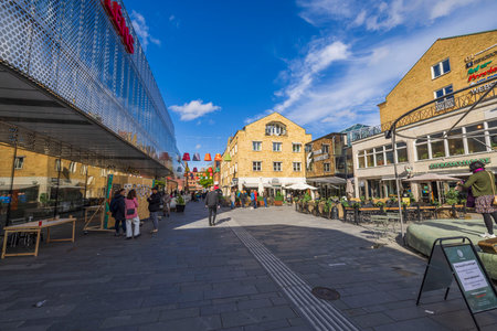Uppsala downtown cityscape view. People enjoy warm spring weather. Sweden. Europe. uppsala. 05.14.2022.のeditorial素材