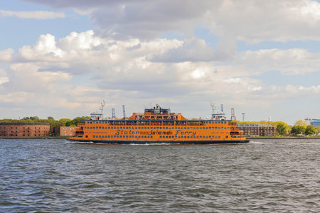 Close-up view of Staten Island tourist ferry passing along New York Hudson River. new york. USA. 09.21.2022.のeditorial素材