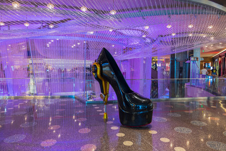 Beautiful interior view of Cosmopolitan. Giant black high heel shoe as one of the biggest photo opportunities on Las Vegas Strip. Las Vegas. USA. 09.17.2022.のeditorial素材