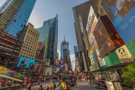 Beautiful view of people walking along Broadway on sunny summer day. new york. USA. 09.22.2022.のeditorial素材