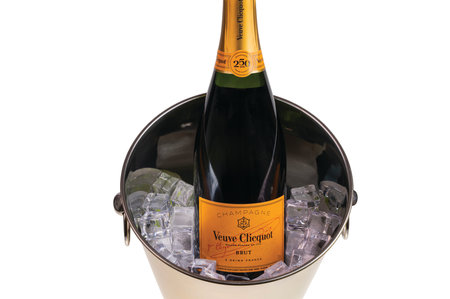 Close-up view of champagne bottle in basket with ice. Sweden. uppsala. 02.22.2023.のeditorial素材