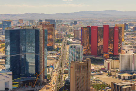 Beautiful aerial view of Strip from Stratosphere tower, Las Vegas, Nevada, USA. 09.18.2022.のeditorial素材