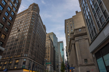 Beautiful view of blue sky between Manhattan's skyscrapers of NYC. USA. new york. 09.21.2022.のeditorial素材