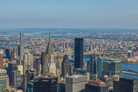 Beautiful panoramic view landscape aerial view of skyscrapers of Manhattan and Hudson river. New York, USA. 09.21.2022.のeditorial素材